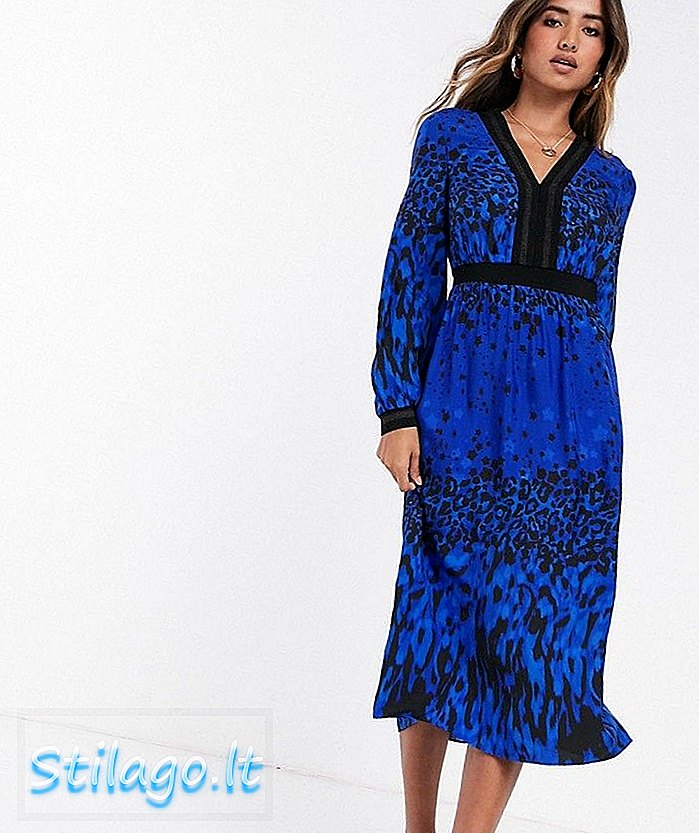Ted Baker Maryema topas print leopard midi klänning-blå
