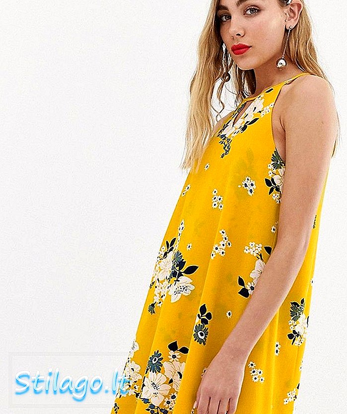 Pouze klíčová dírka květinový posun mini šaty-žlutá