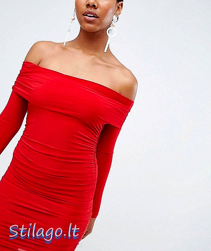 Missguided rød bardot slinky mini kjole