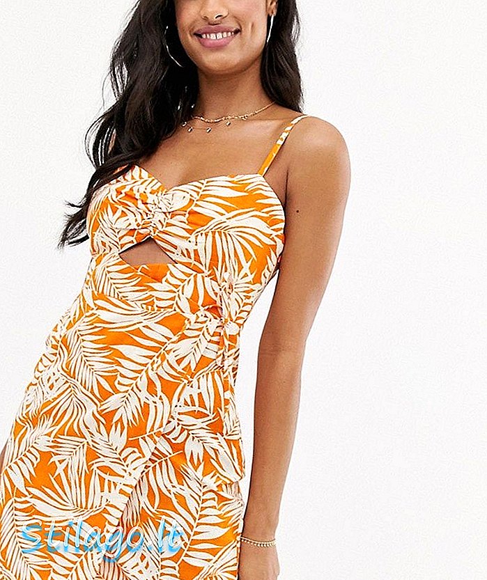 Palmiye baskı-Multi ASOS TASARIM büküm ön şal yan mini sundress