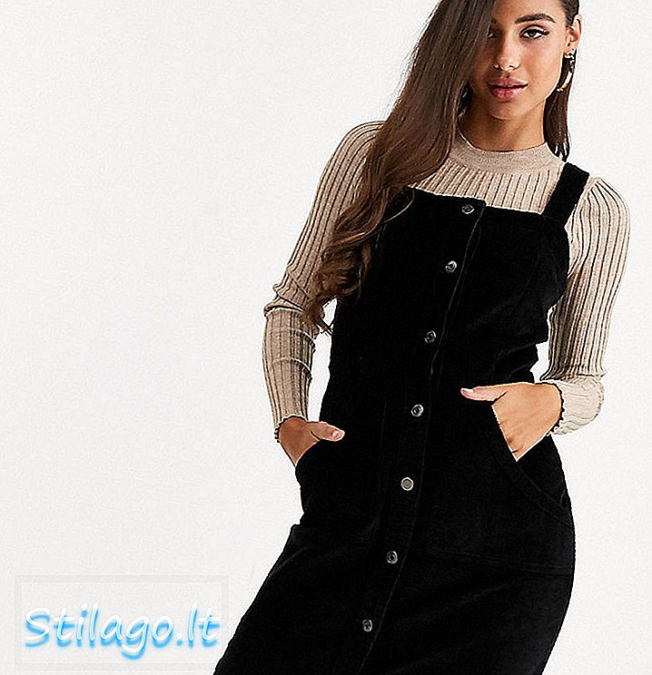 Vestido estilo pinny con cordón delantero y botones altos de Vero Moda en negro