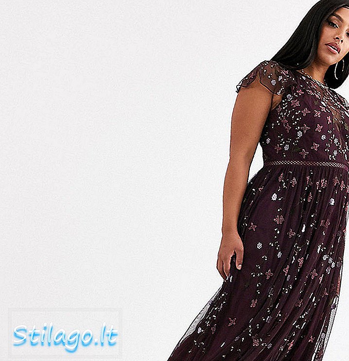 ASOS DESIGN - Vestito lungo maxi ricurvo in maglia floreale e paillettes ricamato - Multi