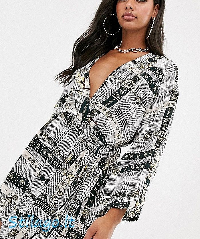 PrettyLittleThing Slouchy Shirt Kleid in Mixed Chain Print-Multi