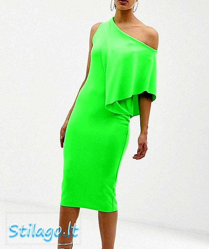 ASOS DESIGN neon cape side midi pencil dress-Verde