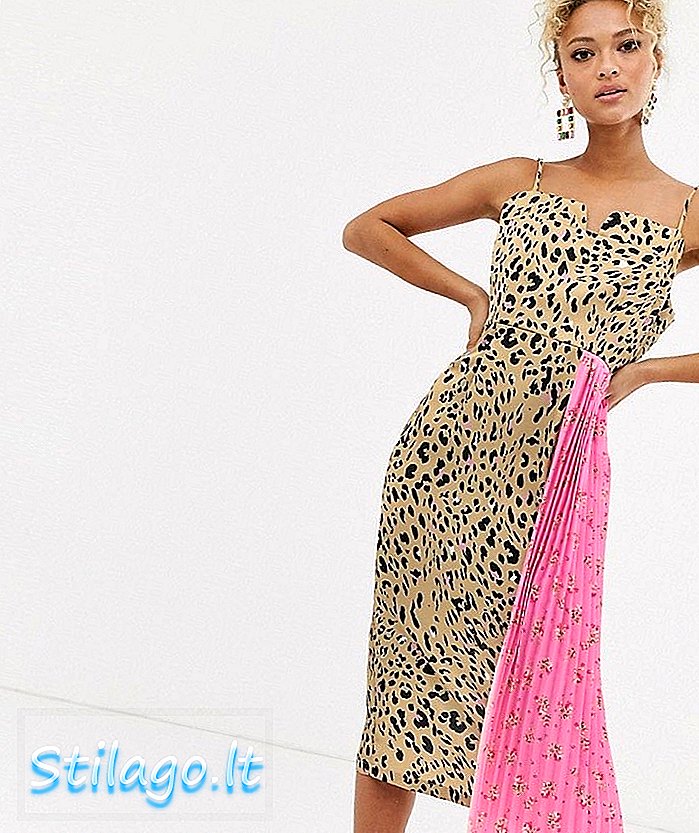 Aldrig helt klädd midi-klänning med blommig tryckinsats i leopard-Multi