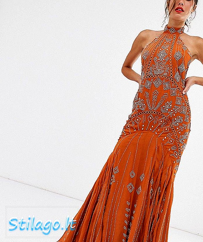ASOS DESIGN sukienka z odkrytymi ramionami Fishtail Maxi-Multi