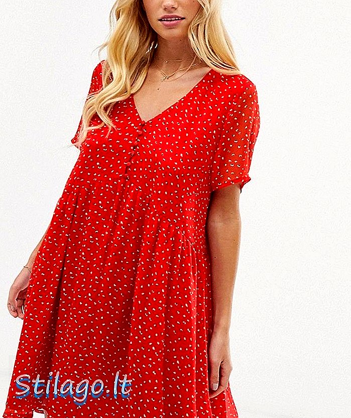 Vero Moda Ditsy Çiçekli Önlük Mini Elbise-Kırmızı
