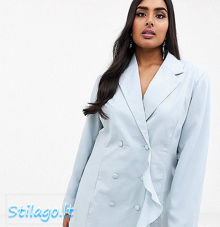 Abito blazer con orlo arricciato PrettyLittleThing Plus in blu ghiaccio