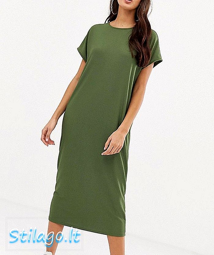 ASOS DESIGN - Oversized midi-T-shirtjurk met ribbels - Groen