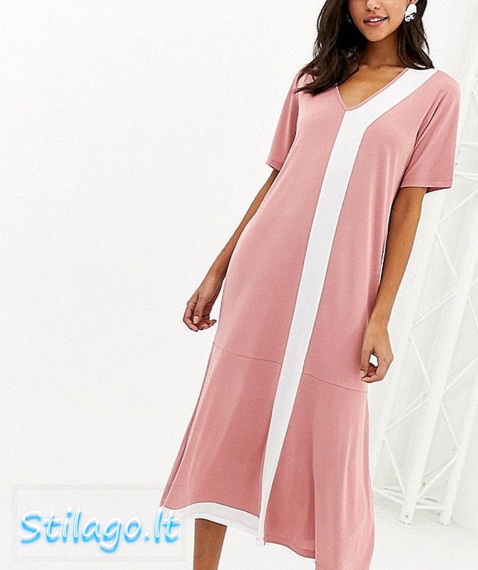 पेप्लम हेम-पिंक के साथ नेटिव यूथ मैक्सी टी-शर्ट ड्रेस
