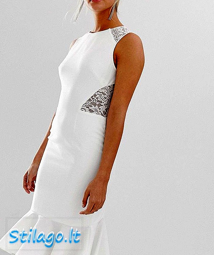 Čipkovaná čipka Midi šaty s lemom v bielej farbe
