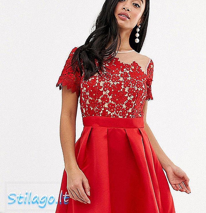 Малка любовница дребничка с къс ръкав с горни детайли рокля на кънки-червена