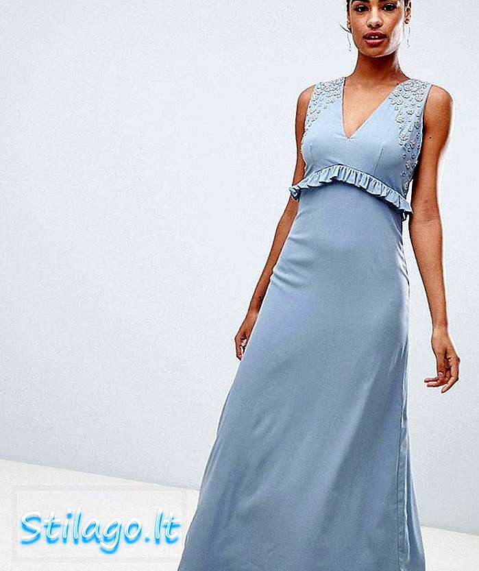 فستان مايا ماكسي بخصر كشكش - أزرق