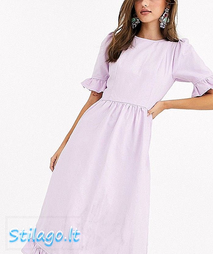 Dżinsowa sukienka preriowa ASOS DESIGN z falbanką w kolorze liliowo-fioletowym