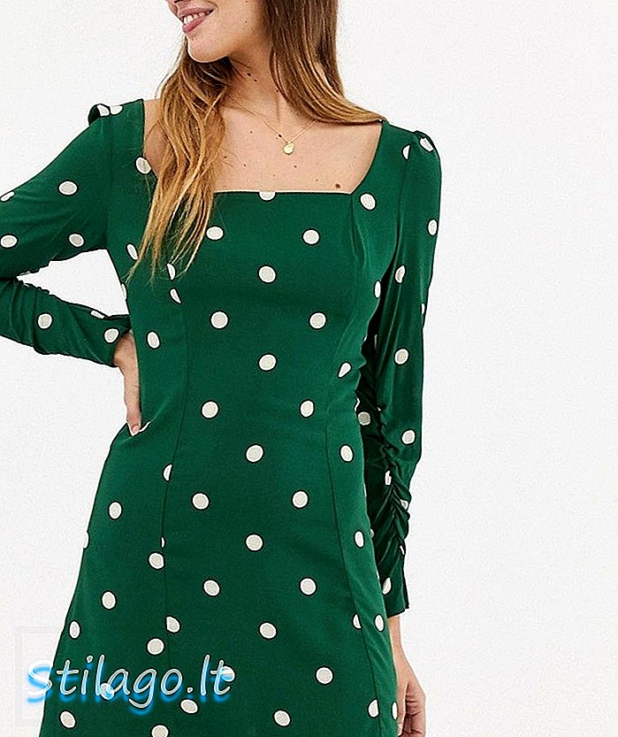 Нитко дијете мини хаљина с квадратним вратом у тачкасти принт-зелена