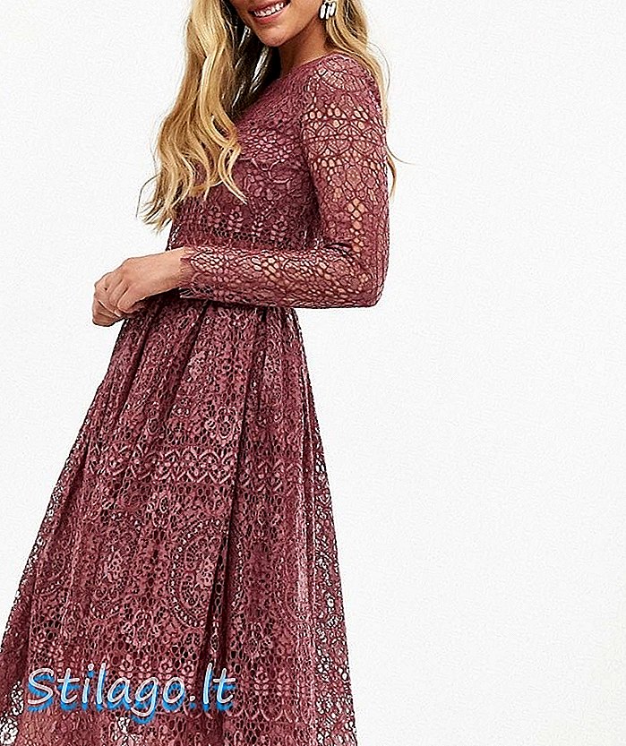 ASOS DESIGN Spitze Langarm Midi Prom Kleid-Lila