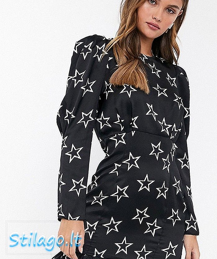 Siyah yıldız desenli puf kollu River Island mini elbise
