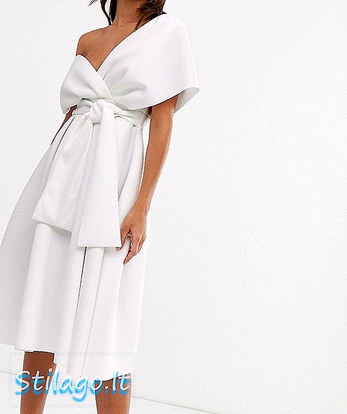ASOS DESIGN falmet skulder prom kjole med slips detaljer-hvid
