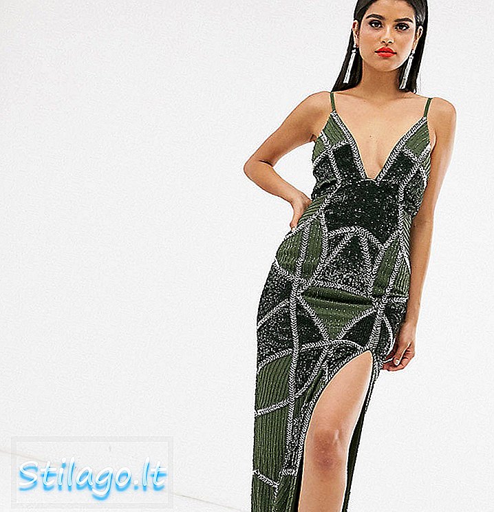 ASOS DESIGN Wysoka seksowna ołówkowa sukienka maxi z ozdobnymi panelami-Multi