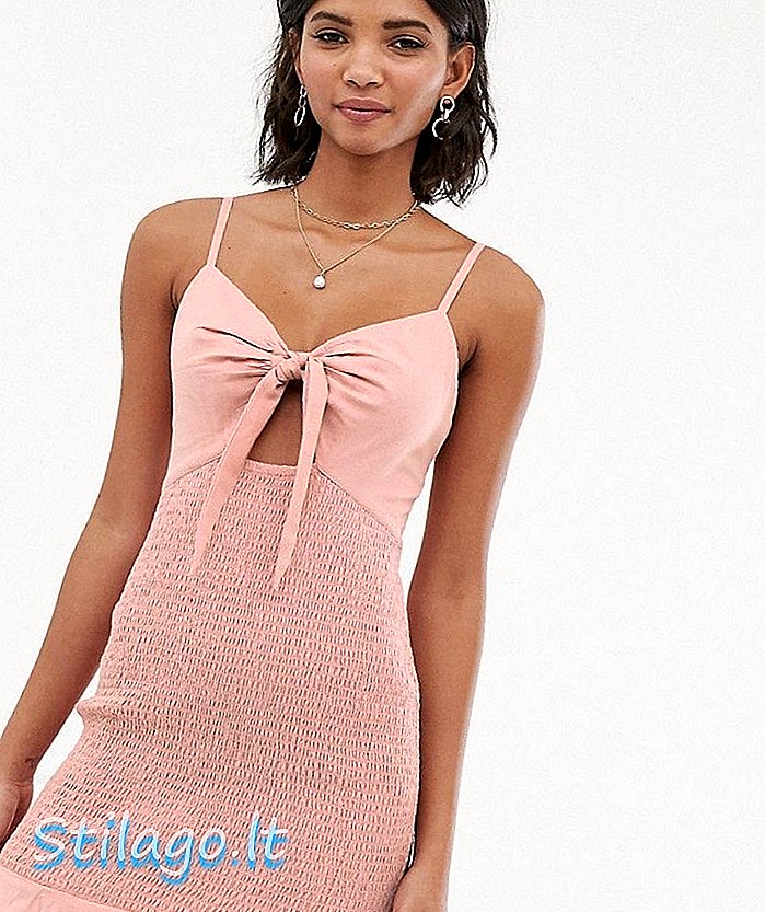 ASOS DESIGN busur mini depan gaun dengan rok shirred-Pink