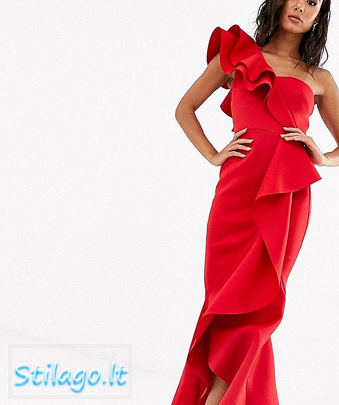 True Violet Black Label ekstrem frynsende detalj midaxi kjole i rødt