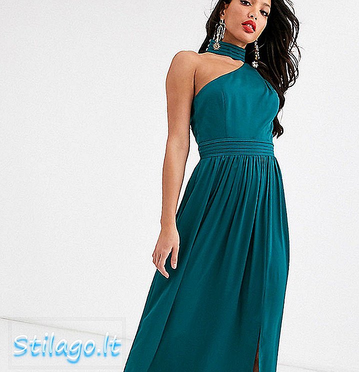 Vestido largo satinado de Little Mistress Tall en azul turquesa