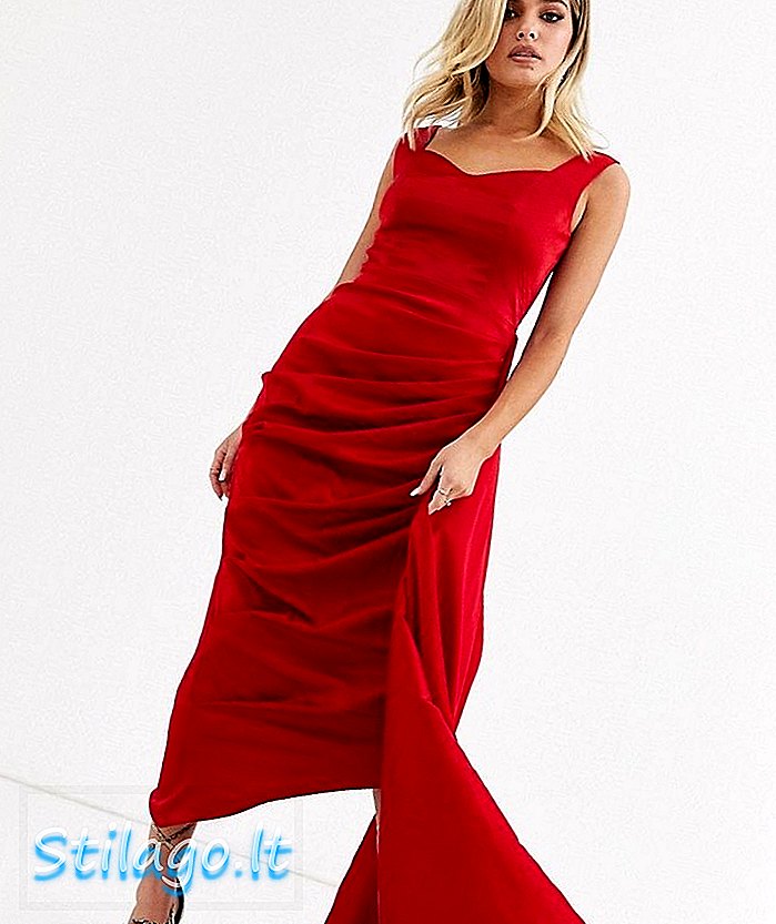 Сукня міді Yaura пориньте з екстремальними деталями драпірування червоного кольору
