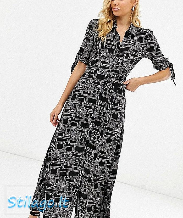 Zibi London 그래픽 프린트 맥시 셔츠 드레스-블랙