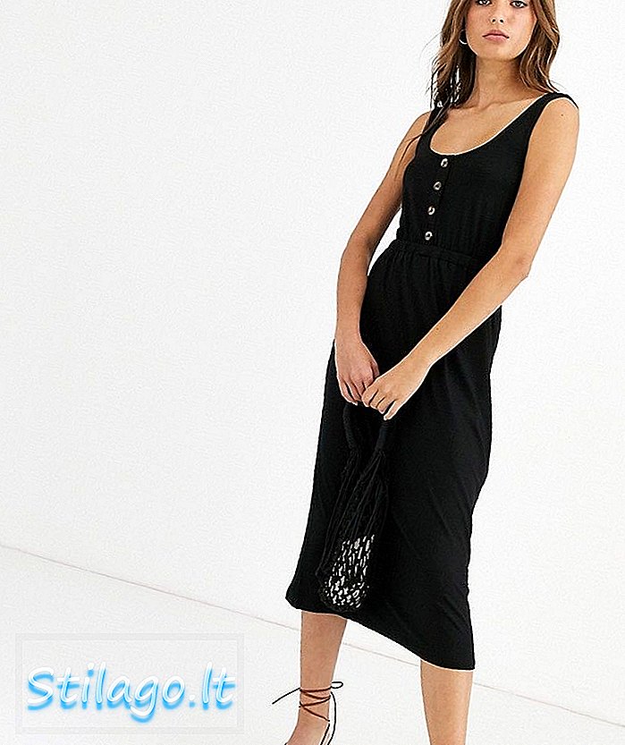 Warehouse - Lange cami-jurk met knopen vooraan - Zwart