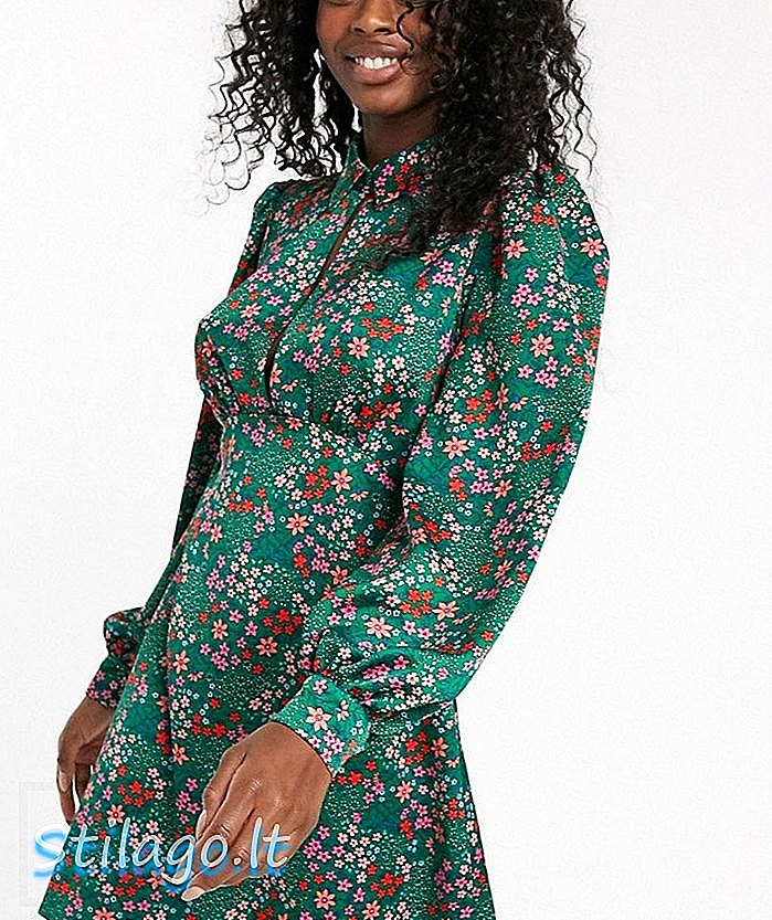 ASOS DESIGN mini saténové čajové šaty s límcem v elegantním květinovém potisku Multi
