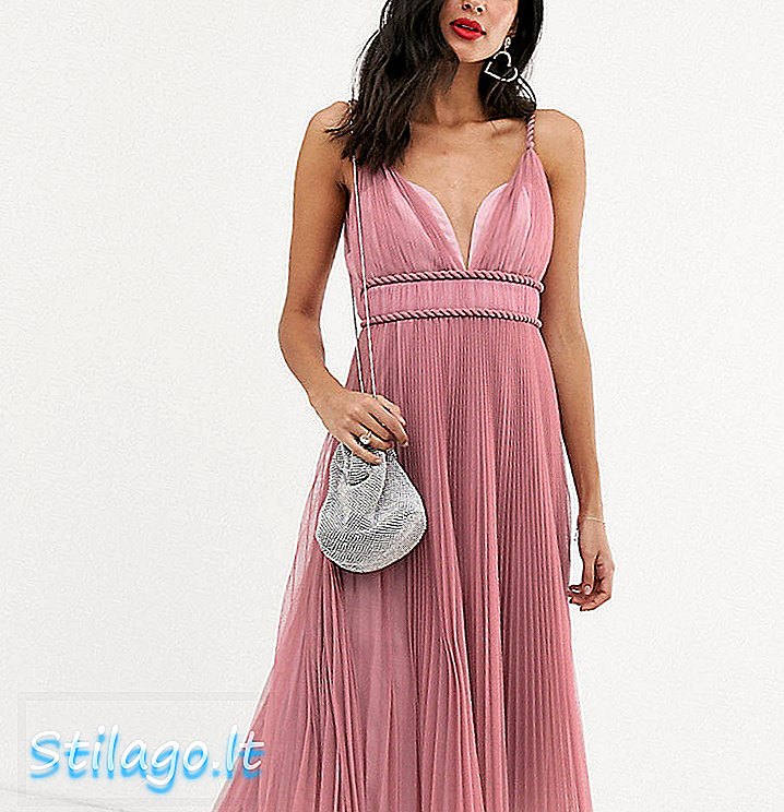 ASOS DESIGN Wysoka plisowana tiulowa sukienka midi ze skrętnym detalem - Pink