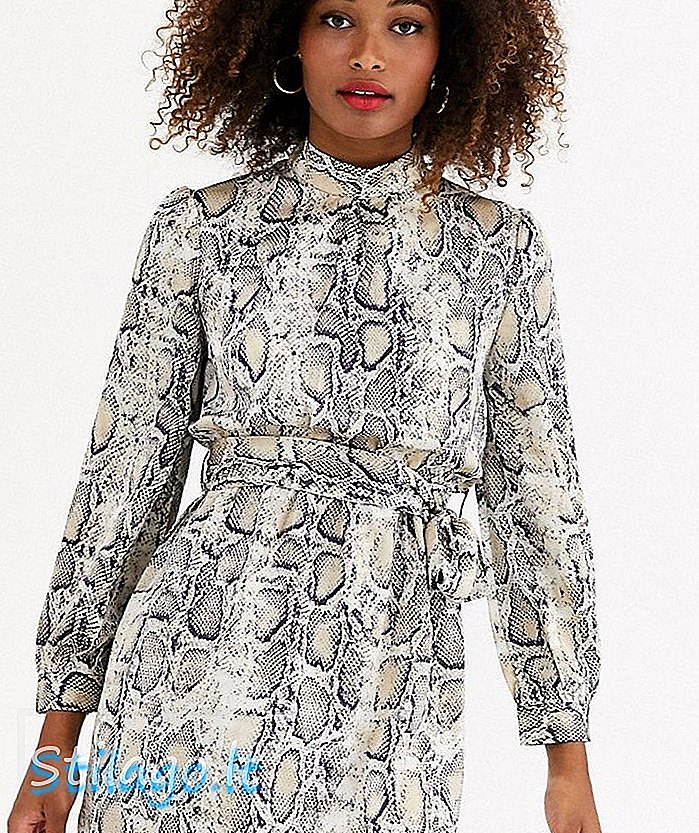 Mini vestido de cuello alto con estampado de serpiente Zibi London-Gris