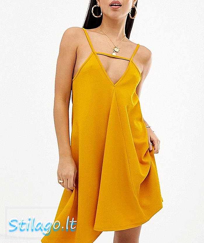 ASOS עיצוב לשונית קדמית נדנדה מיני שמלה קיצית-צהובה