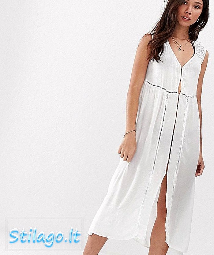 فستان شاطئ الكروشيه مريلة من Anmol مع خطاف وتفاصيل العين - أبيض