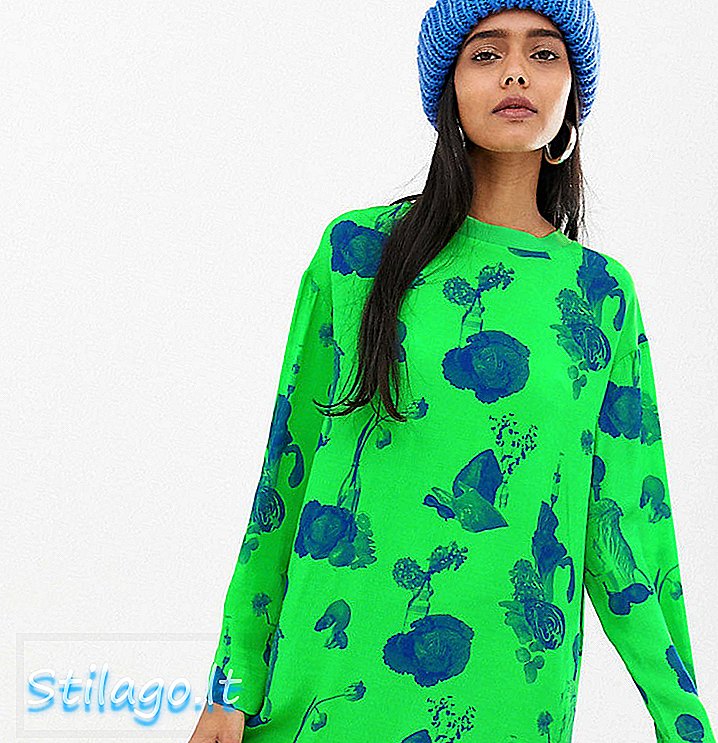 Платье-рубашка Weekday с зеленым принтом в виде фруктовых растений