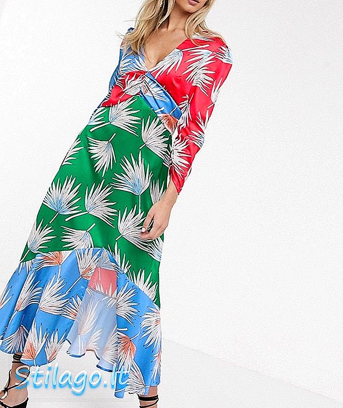 Likirna haljina od satena midi u miješanom cvjetnom print-Multi