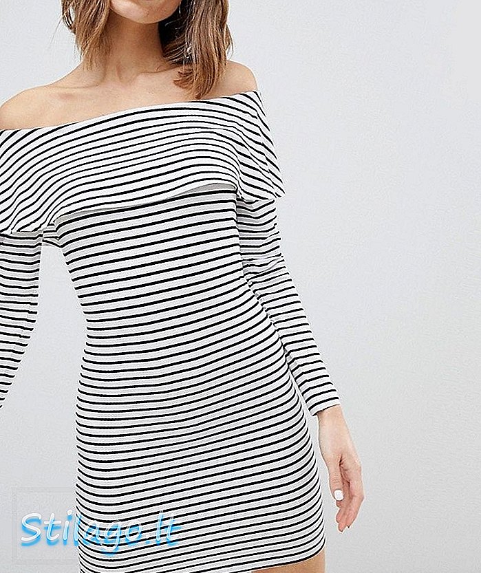 ASOS DESIGN Lengan Panjang Gaun Bardot Bodycon Di Stripe-Multi