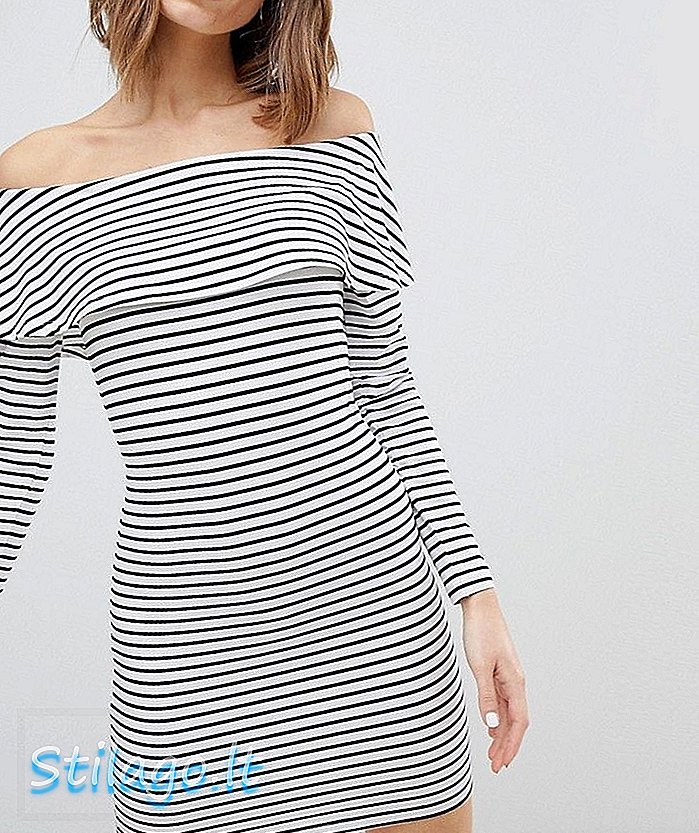 ASOS DESIGN Bardot Bodycon šaty s dlouhým rukávem v pruhu-Multi