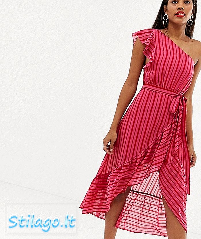 Talulah Candy stripe one shoulder midi dress-Pink