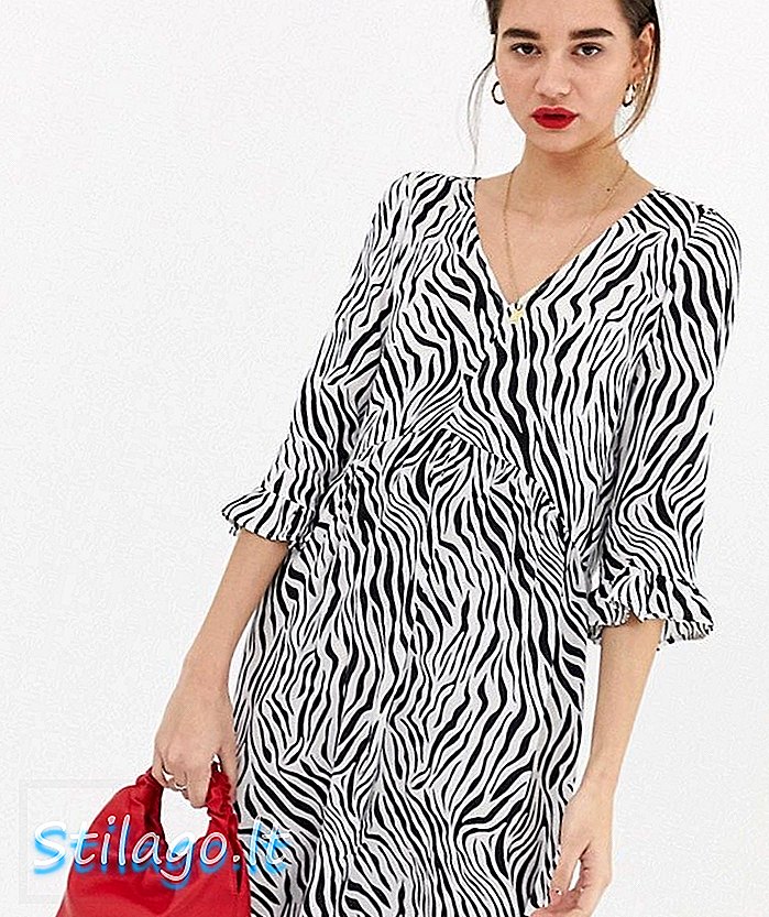 Batırılmış lüks zebra desenli elbise, yivli kollu-Multi