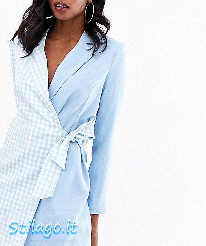 Unik21 gingham blazer kjole-blå