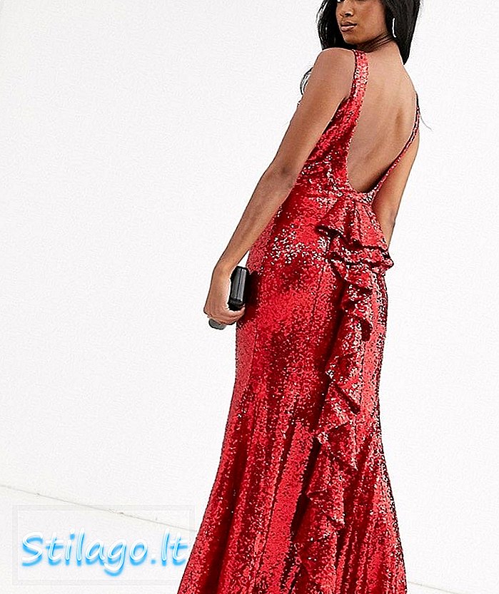 City Goddess halterneck maxi fishtail flitrové šaty-červené