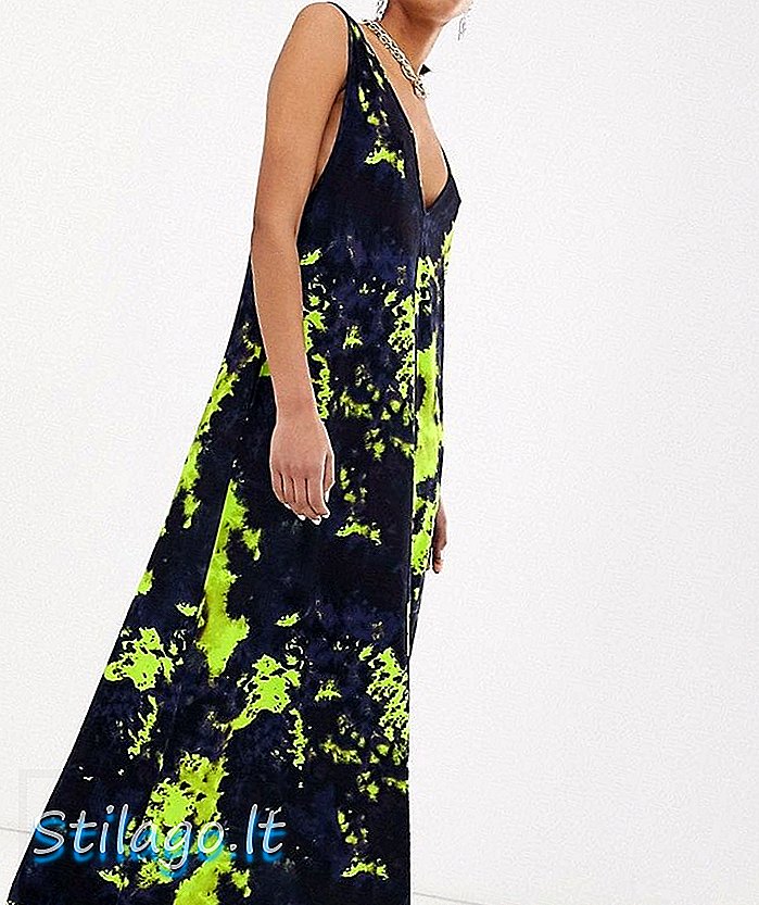 ब्लॅक टाई डाई प्रिंट-मल्टीमध्ये एएसओएस डिझाईन ट्रापेझी मॅक्सी ड्रेस