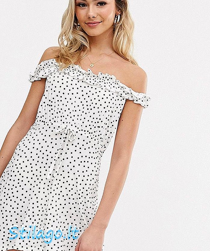 Abito skater bardot boohoo in polka dot-Multi bianco