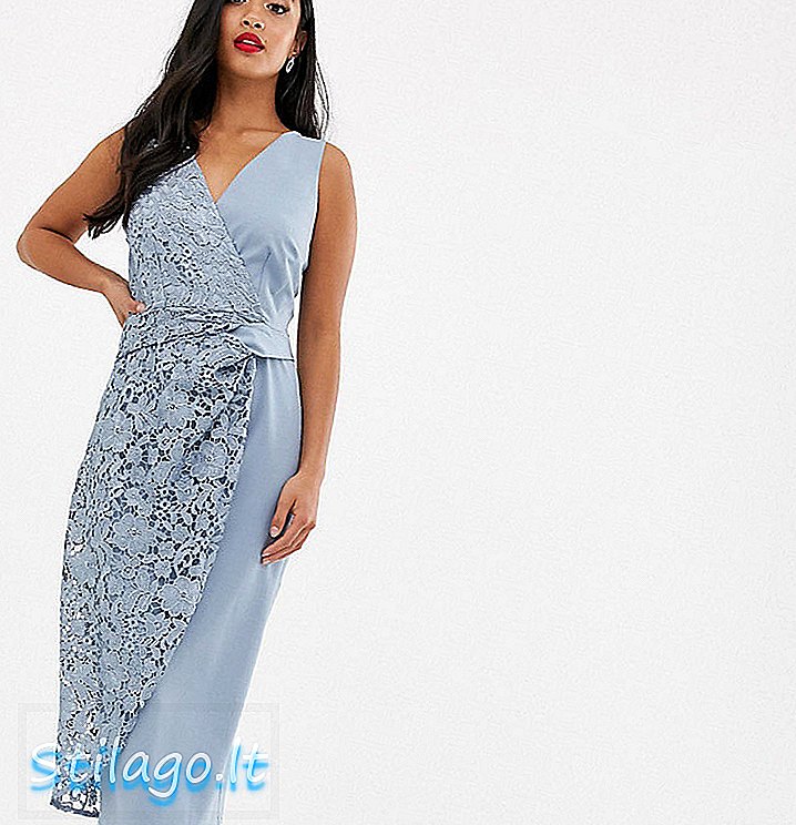 Little mistress Petite - Vestito midi a portafoglio con dettaglio in pizzo - Blu