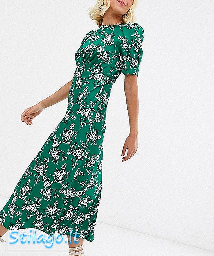 ASOS DESIGN שמלת תה Midi בהדפס פרחוני ירוק-רב