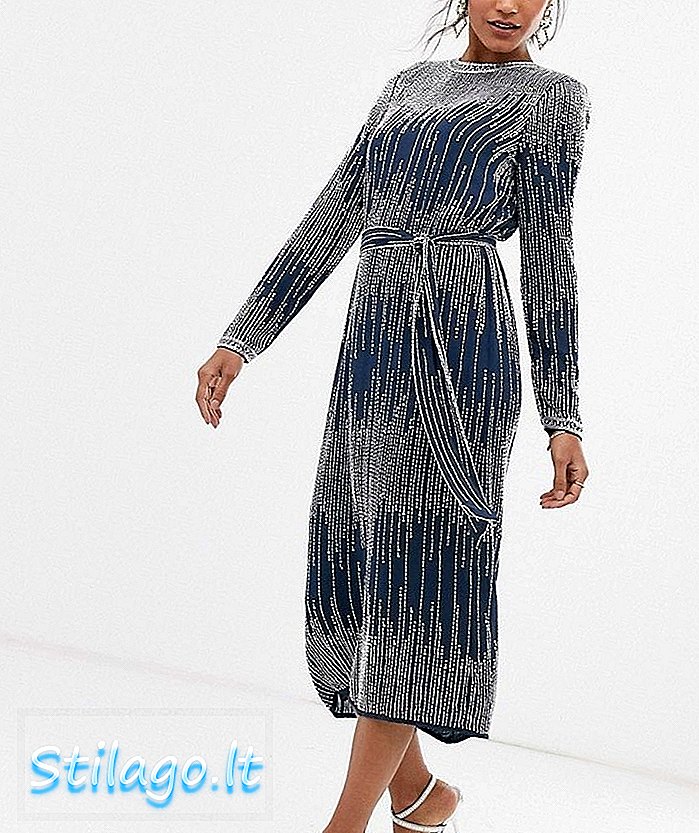 ASOS EDITION lineárne korálkové midi šaty-modré