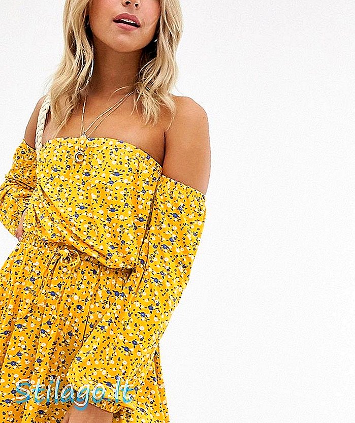 فستان الشمس المصغر ASOS DESIGN Bardot بطباعة متعددة الألوان