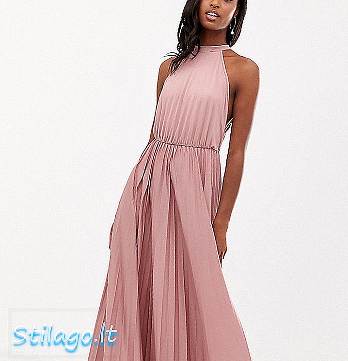 ASOS DESIGN Tall Halter Lipit Waisted Maxi Dress-Pink