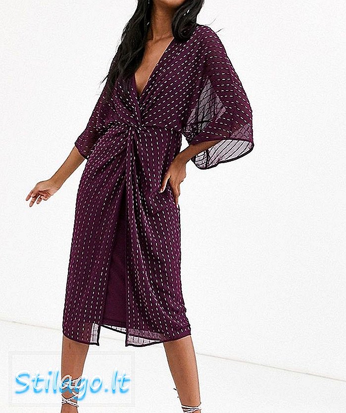 ASOS DESIGN kimono midi suknelė iš linijinės blizgios violetinės spalvos